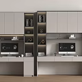 Modern Home Office Desks With Gray Cabinets Built-in Bookshelves Computer Monitors And Decorations