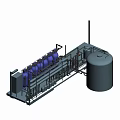 Industrial Equipment Setup Featuring Large Storage Tank Blue Cylinders And Pipeline Structure