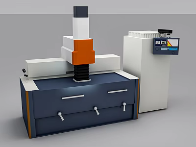 Industrial Machining Equipment with Blue Base Drawers Orange White Column and Control Console 3d model