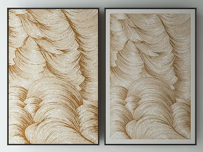 Two Decorative Paintings With Golden Wave Texture In Black Frames 3d model