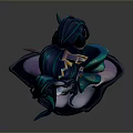 3D Female Bust Sculpture With Green Blue Hair Gold Star Headpiece And Blue Face Markings
