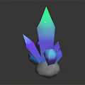 Iridescent Polyhedral Crystal Structure With White Base Pedestal And Black Background Reflection