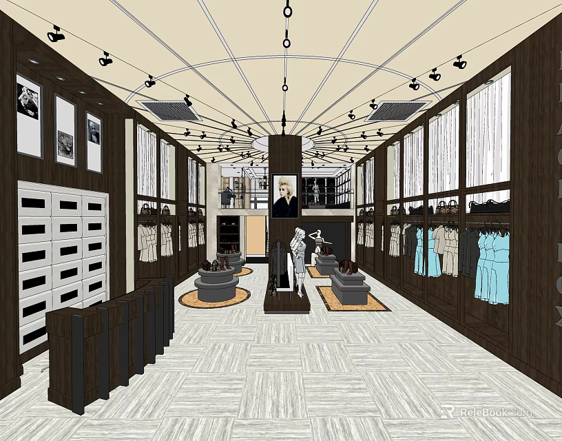 Fashionable Clothing Store Interior With Mannequins Clothing Racks And Display Areas 3d model 