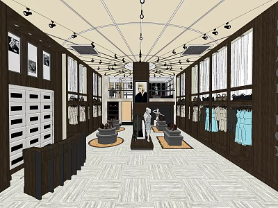 Fashionable Clothing Store Interior With Mannequins Clothing Racks And Display Areas 3d model