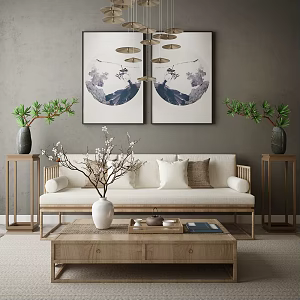 New Chinese-style double sofa furniture accessories combination 3d model