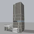 Modern High Rise Office Building With Glass Curtain Wall And Adjacent Low Rise Facilities