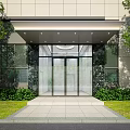 Modern Entrance Door Design With Glass Panels Green Plants And Stone Steps