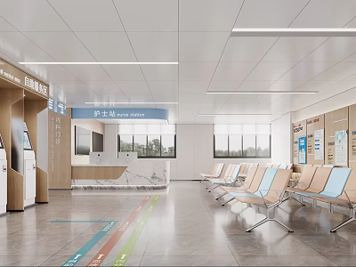 Hospital Outpatient Clinic Waiting Area With Nurse Station And Seats 3d model