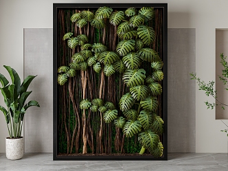 Retro green plant wall partition 3d model