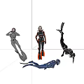 Women Wearing Scuba Diving Suits With Different Colors And Flippers Underwater
