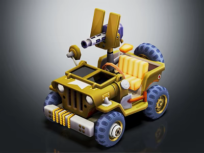 Toy Tank With Yellow Blue Body Big Wheels And Detailed Cannon Design 3d model