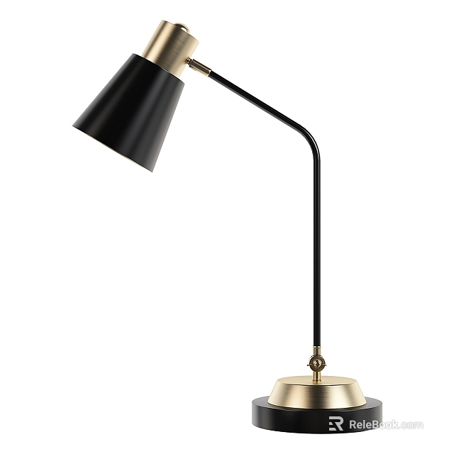 Modern Desk Lamp With Black Shade Curved Arm And Gold Base 3d model 