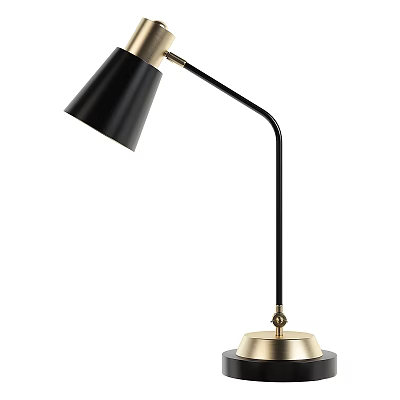 Modern Desk Lamp With Black Shade Curved Arm And Gold Base 3d model