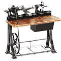 Vintage Industrial Lathe Equipment With Metal Frame Wooden Workbench And Mechanical Parts