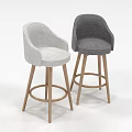 Modern Bar Stools With Light And Dark Gray Upholstered Seats And Wooden Legs