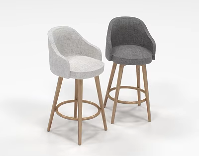 Modern Bar Stools With Light And Dark Gray Upholstered Seats And Wooden Legs 3d model