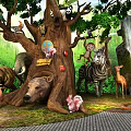 Jungle Themed Animal Display With Waterfall Volcano Trees And Various Wildlife