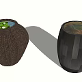 Aquatic Fish Tanks in Wooden Barrel and Round Shapes with Green Plants