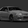 Gray Modified Sports Car With Rear Spoiler Black Wheels And Front Grille