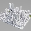 Detailed Urban City Model With Skyscrapers Buildings And Green Area Layout