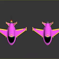 Two Pink Toy Planes With Yellow Edges And Black Cockpits On Dark Background