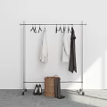 Metal Clothes Rack with Hanging Coats Jackets Basket High Heels Pants in Bright Minimalist Room