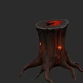 Wooden Stone Tree Stump Featuring Red Glowing Interior And Intricate Roots