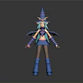 Woman With Blue Hair And Horned Wizard Hat In Colorful Outfit With Wings