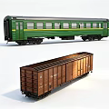 Green Passenger Train Carriage With Windows And Brown Freight Wooden Structure