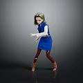 Female Character Wearing Blue Vest Dress White Shirt Red Leggings Brown Boots on Gray Background