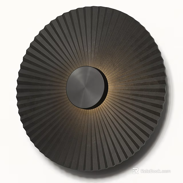 Modern Black Round Wall Lamp With Radiating Stripes And Central Circular Panel 3d model 