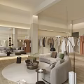 Modern Clothing Store Interior With Hanging Clothes Sofa Mirror And Green Plant