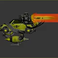 Futuristic Yellow Flying Car With Large Engines Flames And Mechanical Design