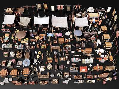 Numerous Colorful Market Stalls Display Various Goods and Vendor Supplies Outdoors 3d model
