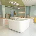 Modern Baby Swimming Pool Interior With Light Blue Walls Windows Bathtubs And Tables