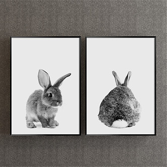 Modern animal painting gray children's room animal rabbit decorative painting 3d model