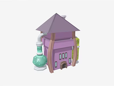 Cartoon House Scene With Purple Roof Purple Walls Green Flask And Yellow Pipes 3d model