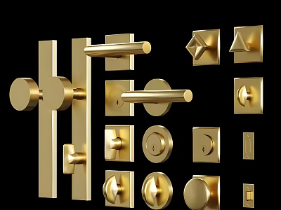 Golden Brass Door Handles With Various Stylish Designs Including Levers Knobs and Hardware 3d model