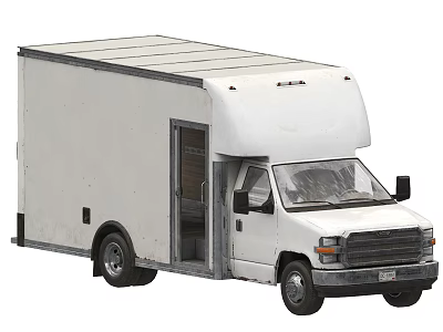 White Box Truck With Open Side Door And Cargo Area Front Grille Headlights 3d model