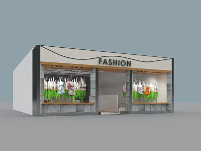 Fashion Store Front With Window Displays And Hanging Apparel 3d model