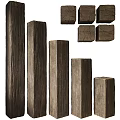 Rustic Wooden Columns With Different Sizes And Square Textured Design Details 3d model