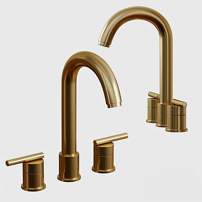 Modern Gold Faucet Design With Curved Spout And Metallic Handles For Home Bathroom Kitchen 3d model