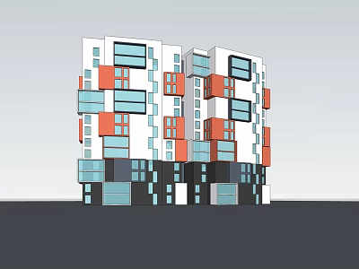 Modern Architectural Design Of Multi Story Building With Geometric Colorful Blocks And Rectangular Windows 3d model