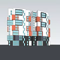 Modern Architectural Design Of Multi Story Building With Geometric Colorful Blocks And Rectangular Windows