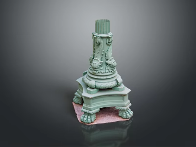 Green Classical Carved Pedestal 3D Model With Intricate Patterns On Gray Background 3d model