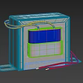 Silver Metal Case Transformer With Blue White Components And Yellow Red Wires