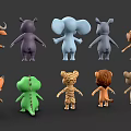 Cute Cartoon Animal Characters 3D Models With Various Species And Standing Poses