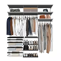 Stylish Organized Clothes Hanging On Hangers With Shoes Bags And Shelves