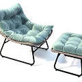 Light Blue Green Padded Chaise Lounge with Matching Footstool and Black Metal Frame