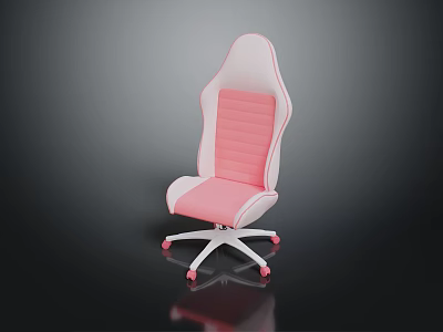 Modern Pink And White Office Chair With Padded High Back And Swivel Wheel Base 3d model